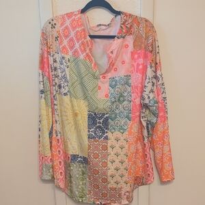 Colorful Patchwork Long Sleeve Blouse